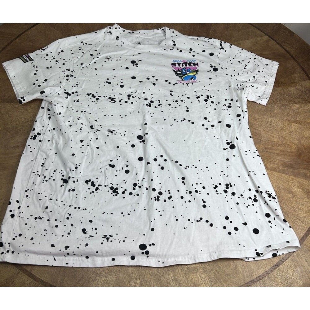 Disney Stitch Experiment 626 Graphic T-Shirt XL White Paint Splatter Surf Tee